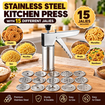 (Pack Of 15 Jaalis) Stainless Steel Kitchen Press - Chakli, Sev, Murukku Maker