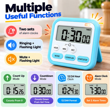 Magnetic Digital Stopwatch Timer For Kitchen, Studying & Work (With Flash & Alarm)