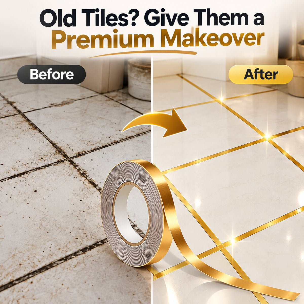 (Pack Of 2) Golden Tiles Gap Sticker Tape For Home Decor