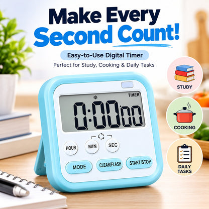 Magnetic Digital Stopwatch Timer For Kitchen, Studying & Work (With Flash & Alarm)