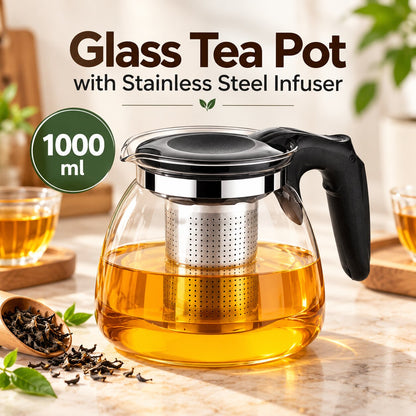 (1000 ML) Glass Tea Pot With Stainless Steel Infuser