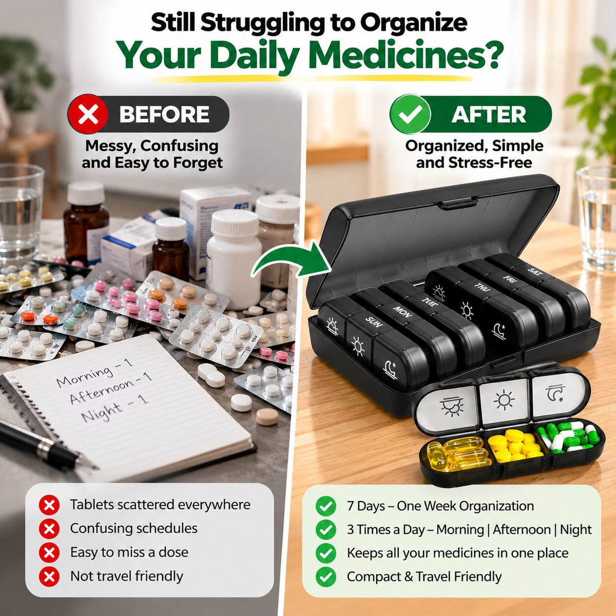 Weekly Medicine Organizer Case (Travel Friendly)