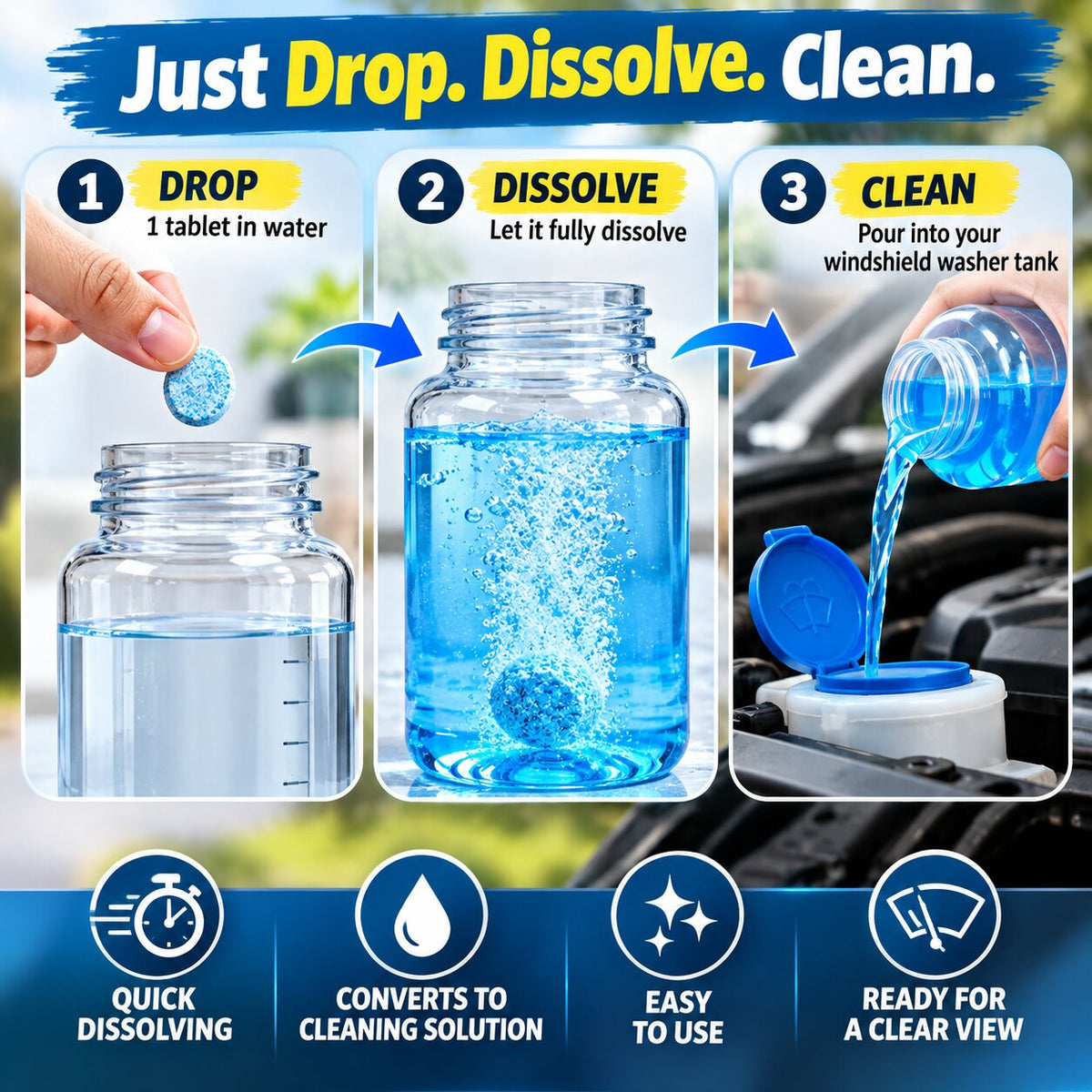(Pack Of 50) Car Windshield Glass Wiper Concentrated Cleaning Tablets
