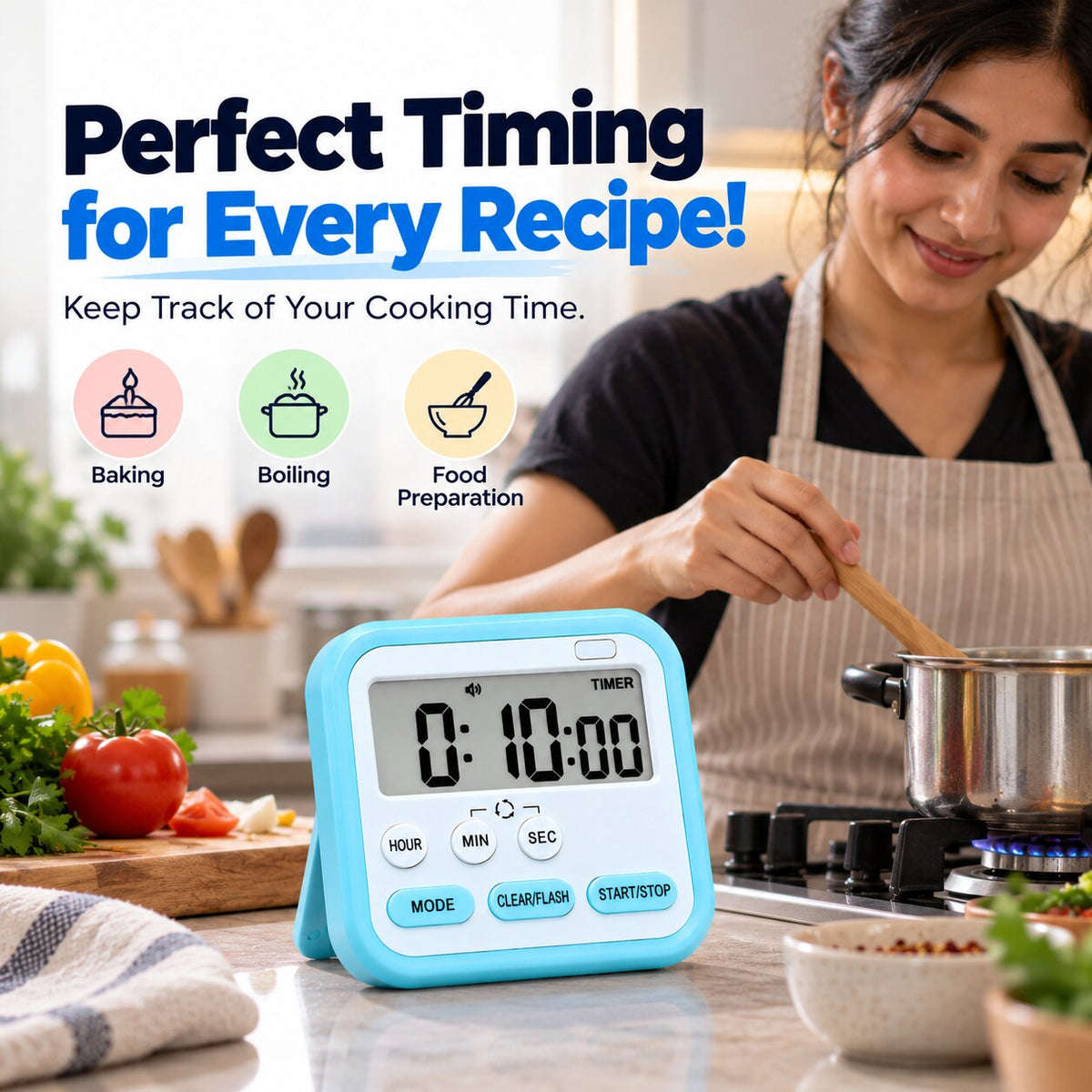 Magnetic Digital Stopwatch Timer For Kitchen, Studying & Work (With Flash & Alarm)