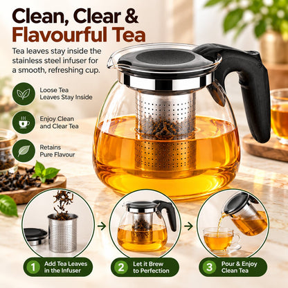 (1000 ML) Glass Tea Pot With Stainless Steel Infuser