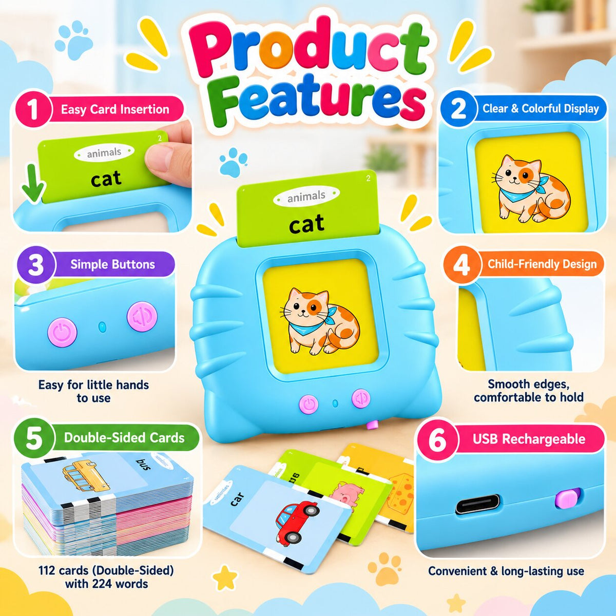 (112 Cards) Talking & Learning Flash Cards For Kids