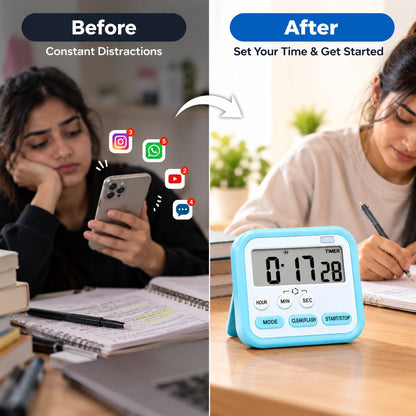 Magnetic Digital Stopwatch Timer For Kitchen, Studying & Work (With Flash & Alarm)