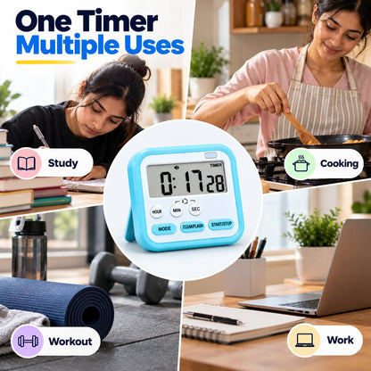 Magnetic Digital Stopwatch Timer For Kitchen, Studying & Work (With Flash & Alarm)