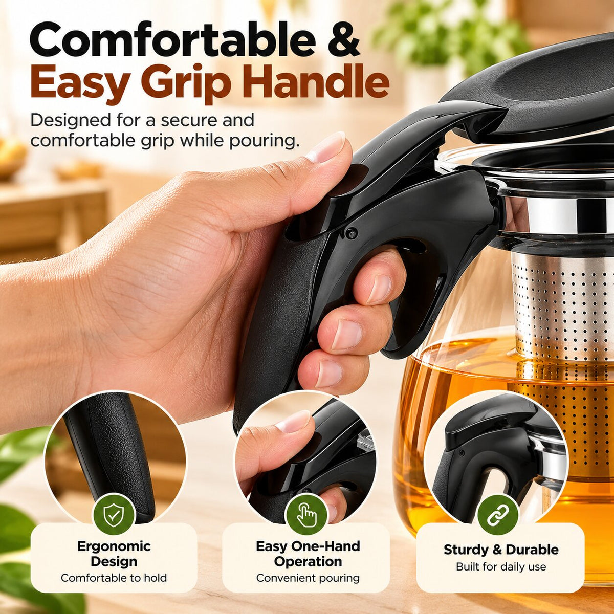 (1000 ML) Glass Tea Pot With Stainless Steel Infuser
