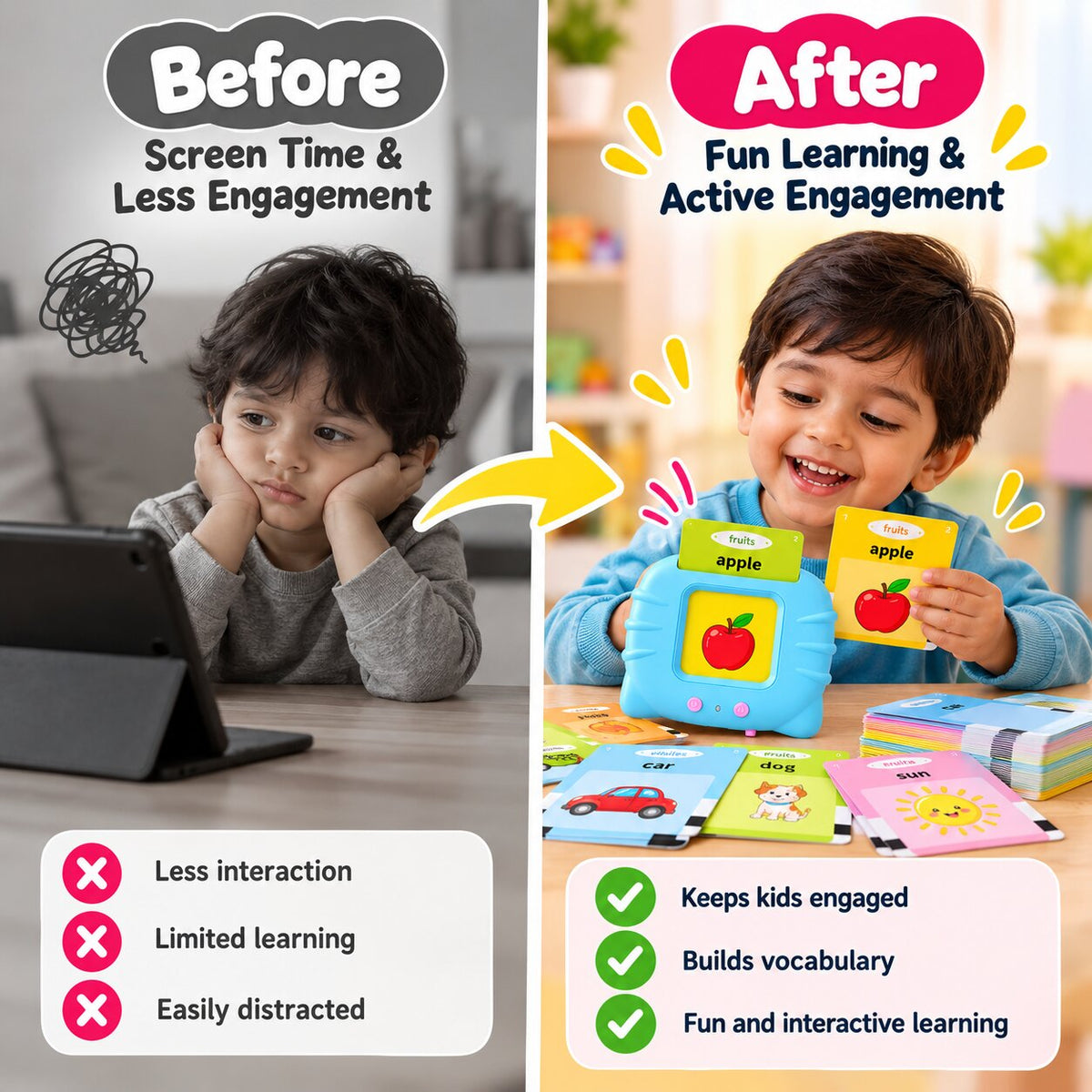 (112 Cards) Talking & Learning Flash Cards For Kids