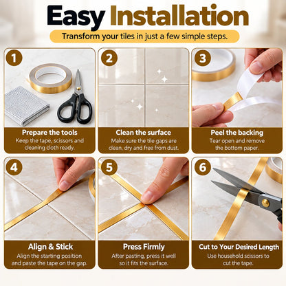 (Pack Of 2) Golden Tiles Gap Sticker Tape For Home Decor