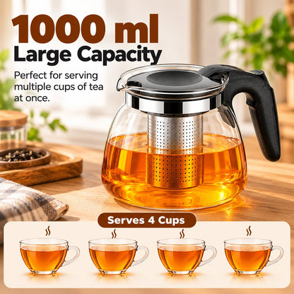 (1000 ML) Glass Tea Pot With Stainless Steel Infuser