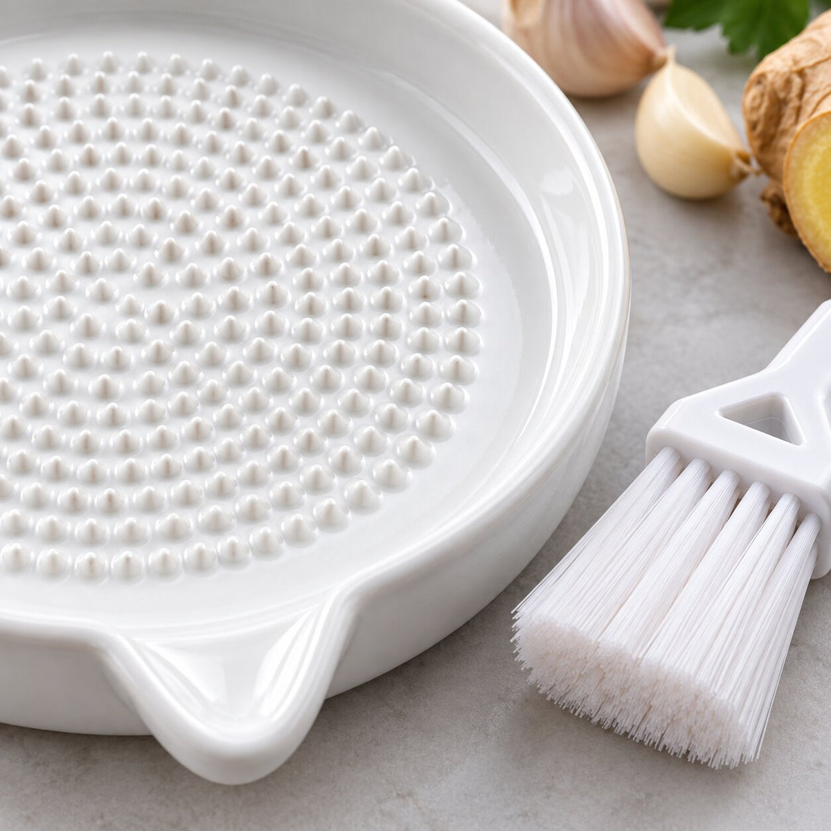 Ceramic Grater Plate With Brush For Vegetables & Fruits