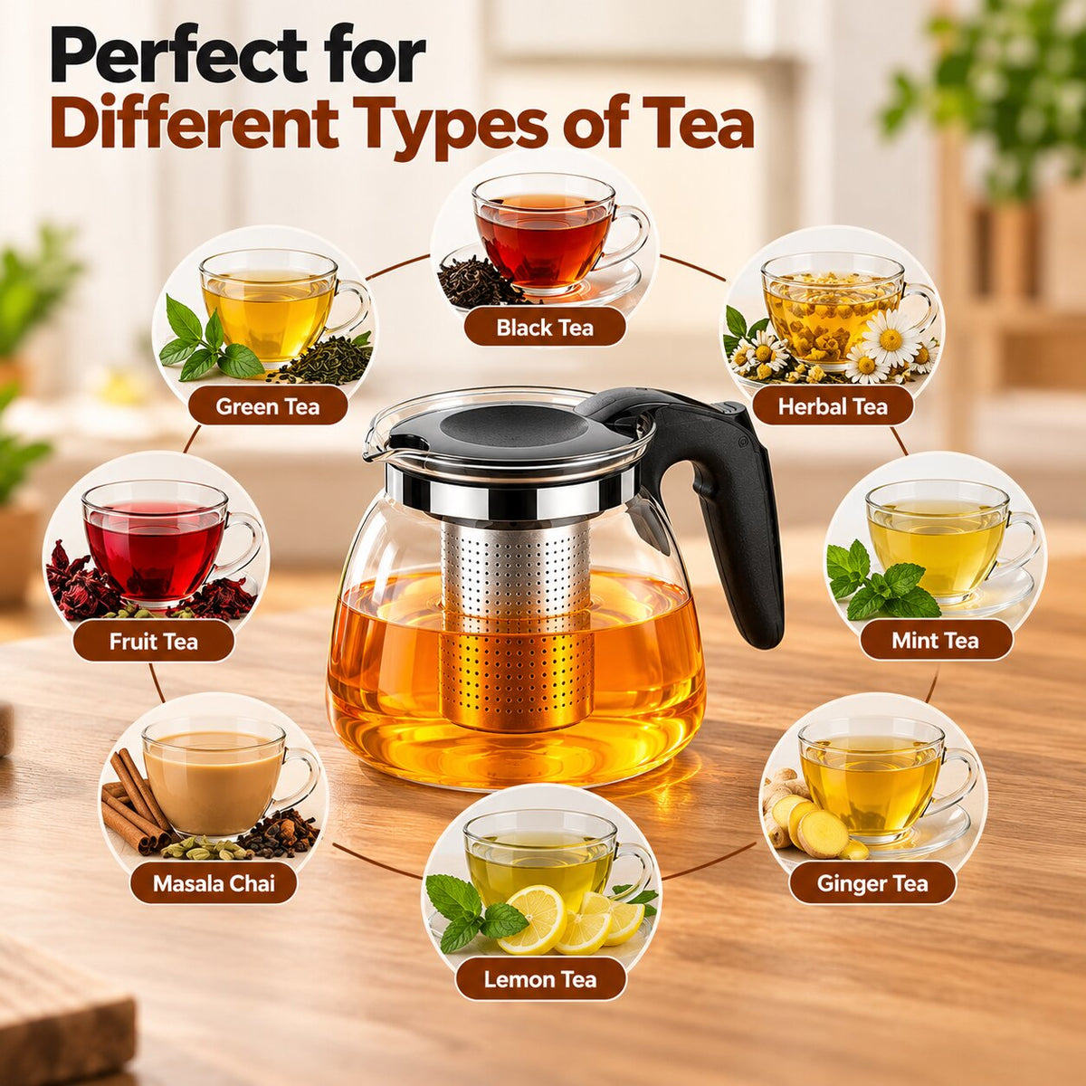 (1000 ML) Glass Tea Pot With Stainless Steel Infuser