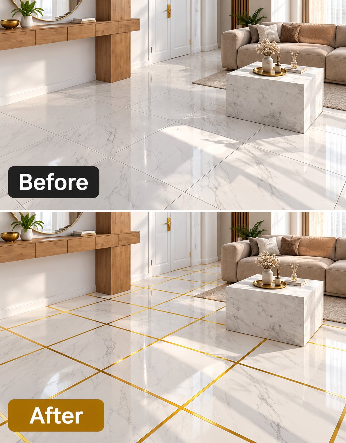 (Pack Of 2) Golden Tiles Gap Sticker Tape For Home Decor
