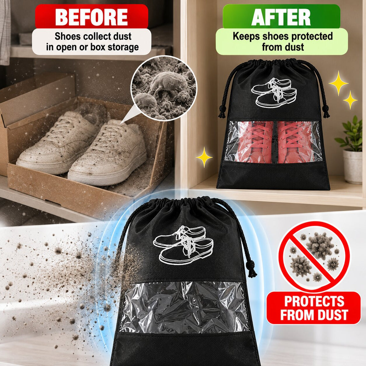 (Pack Of 5) Reusable Shoe Bag Covers For Suitcase, Travel & Gym