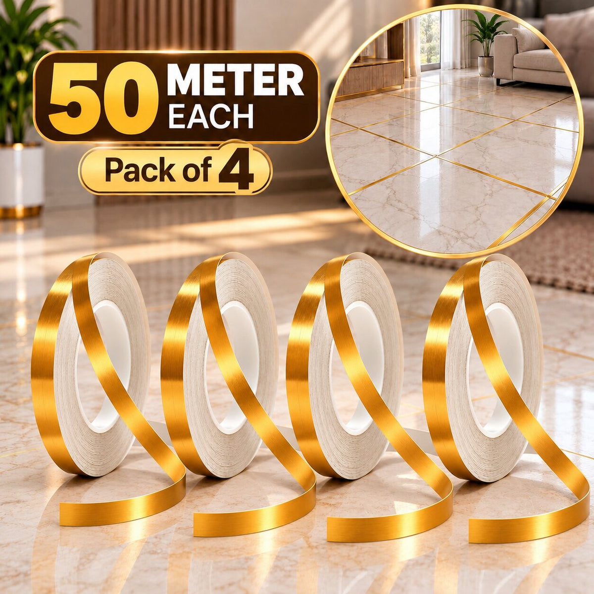 (Pack Of 2) Golden Tiles Gap Sticker Tape For Home Decor