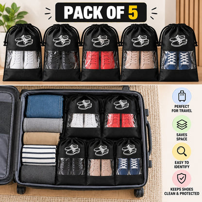 (Pack Of 5) Reusable Shoe Bag Covers For Suitcase, Travel & Gym