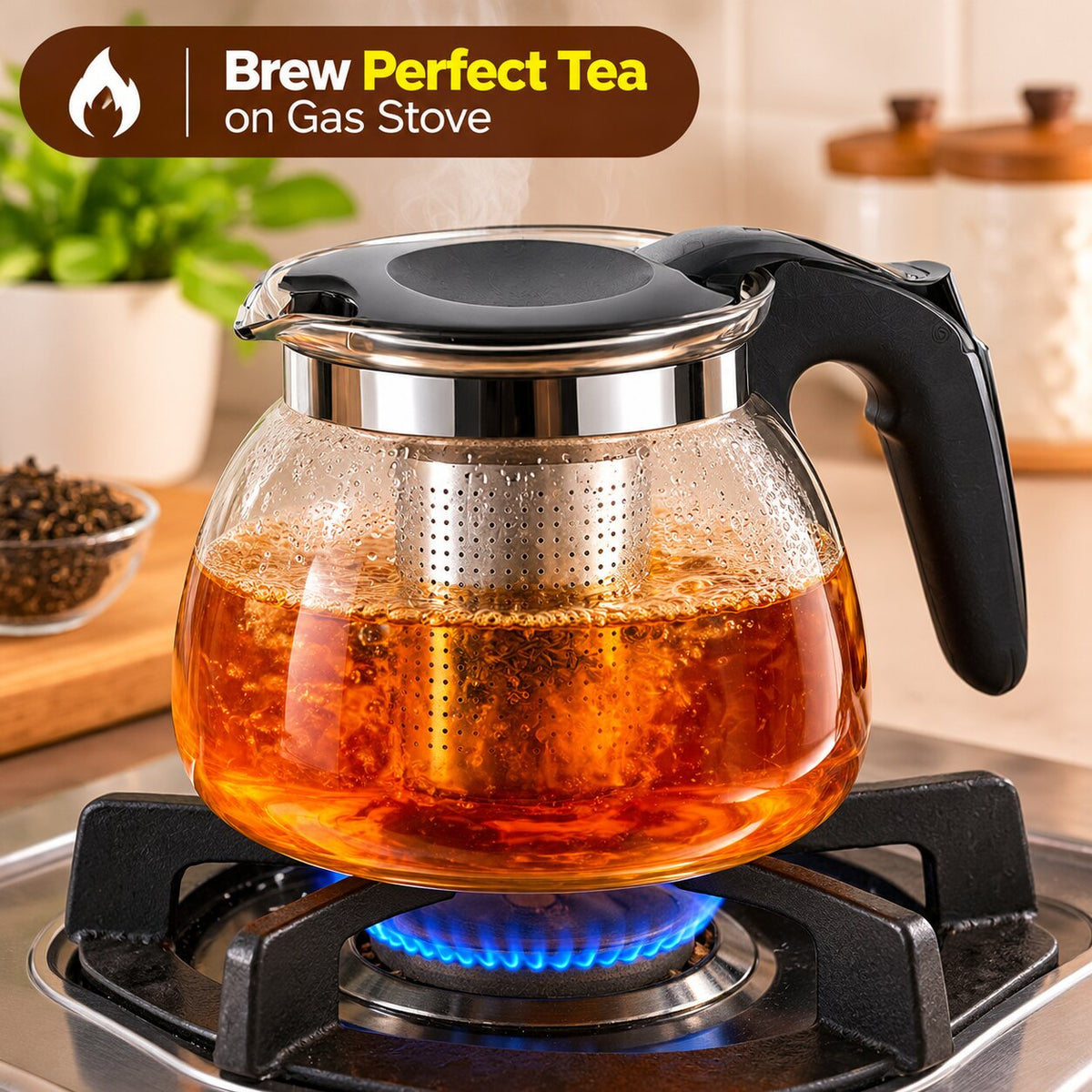 (1000 ML) Glass Tea Pot With Stainless Steel Infuser