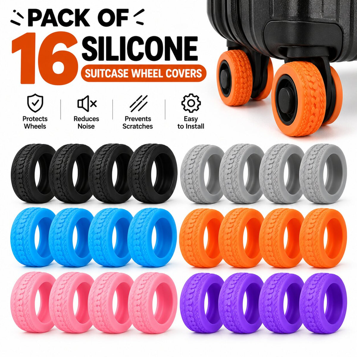 [16 PCS SET] Silicone Suitcase Wheel Cover Protectors