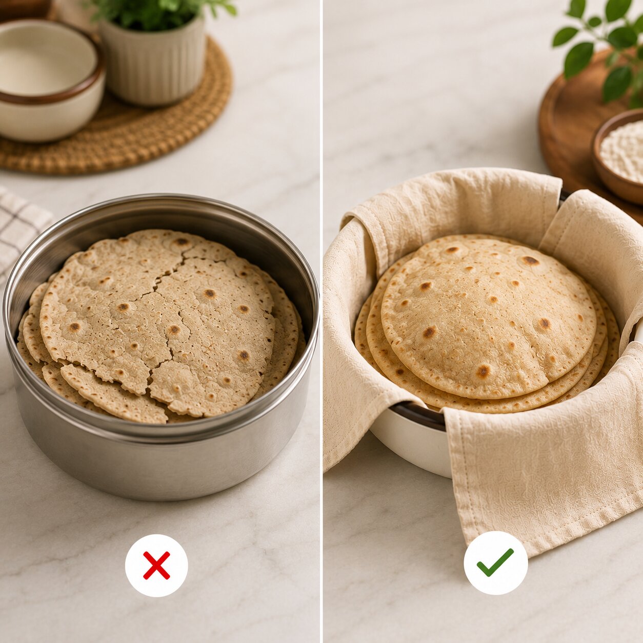 (Pack Of 3) Cotton Double Layer Wrap With Flaps For Roti, Chapati & Paratha