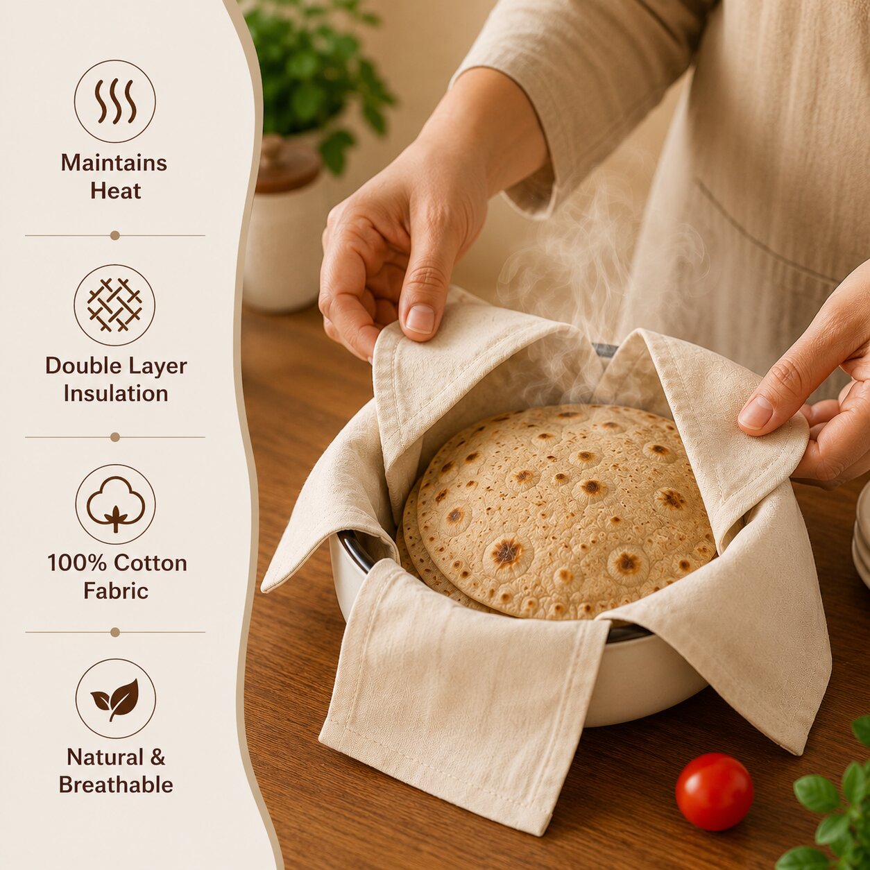 (Pack Of 3) Cotton Double Layer Wrap With Flaps For Roti, Chapati & Paratha