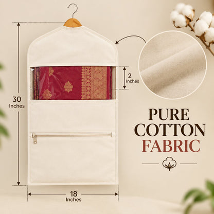(Pack Of 4) Hanging Cotton Saree Cover Bags For Wardrobe (30 x 18 Inches)