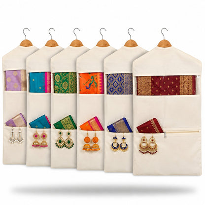 (Pack Of 4) Hanging Cotton Saree Cover Bags For Wardrobe (30 x 18 Inches)