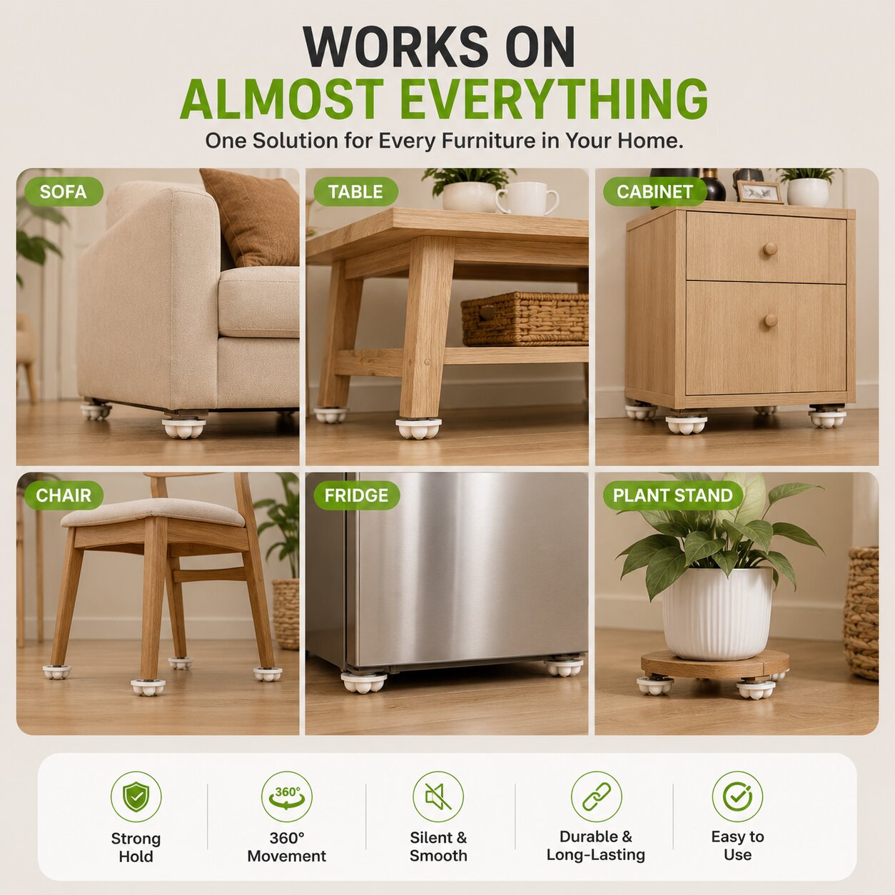 [Pack Of 8] Heavy Duty Sofa Table Furniture Moving Wheels