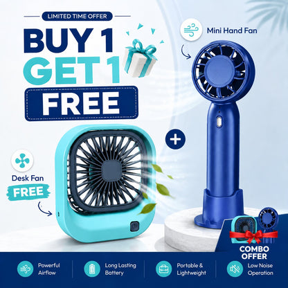 (Buy 1 Get 1 FREE) Rechargeable Mini Hand Fan + Desk Fan