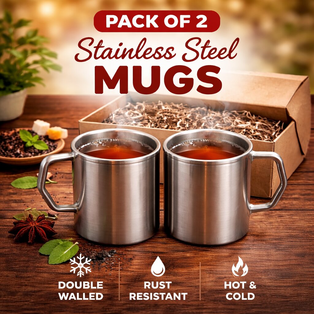 Stainless Steel Thermal Double-Wall Insulated Tea Coffee Mug With Lid (300 ML)